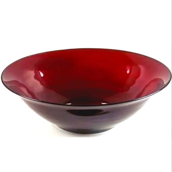 Big Vintage Royal Ruby Blood Red Glass Serving Bowl 1950s Large Valentines Day